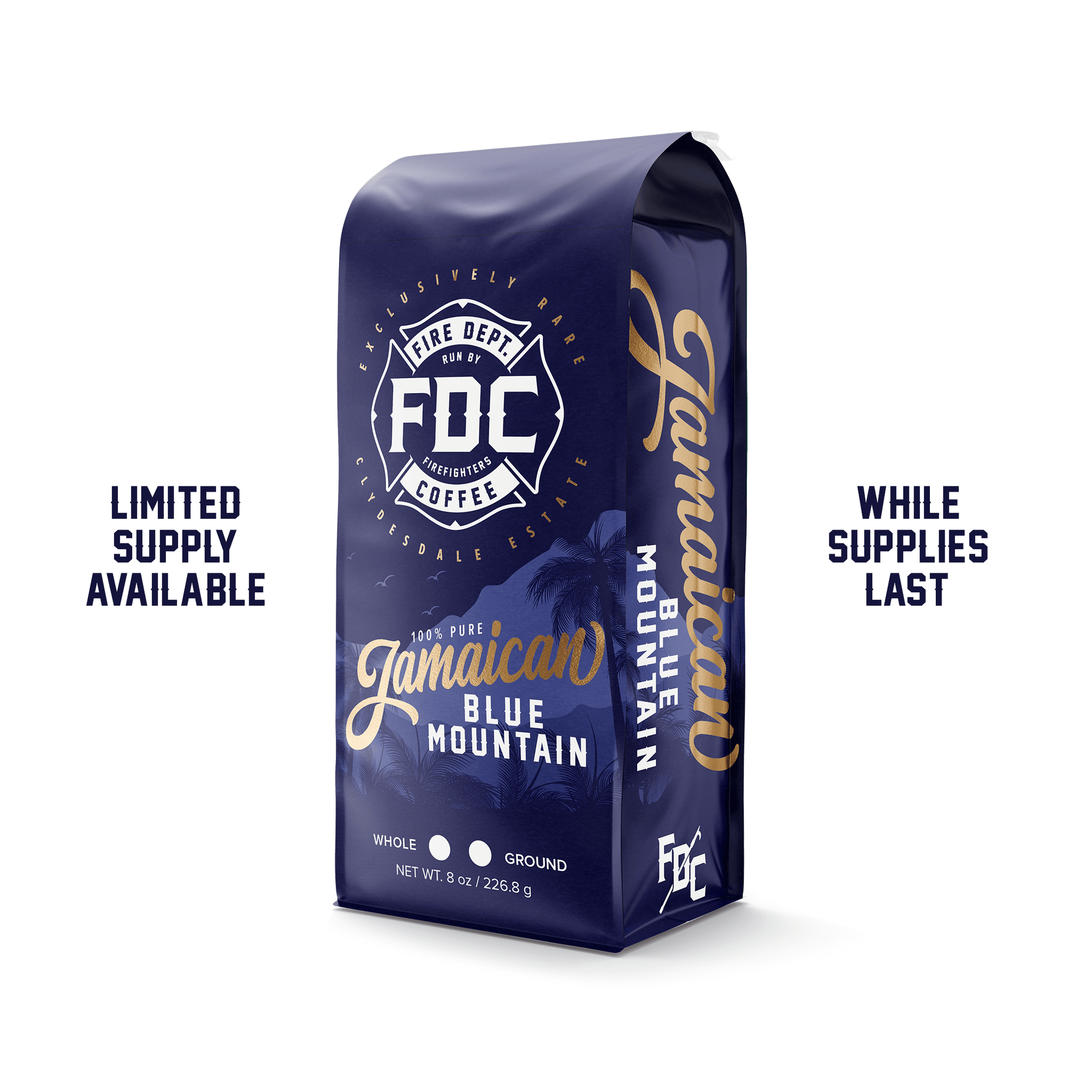 A 12-ounce package of Fire Department Coffee's Jamaican Blue Mountain Coffee Roast.